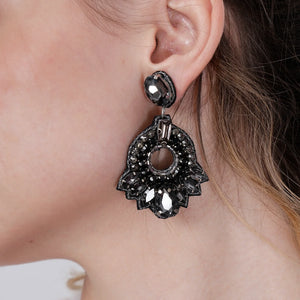 Black & Silver Crystals Midnight Bling Earrings – Elegant Sparkling Design with Stunning Contrast for a Glamorous Touch to Any Outfit - EarthBased 