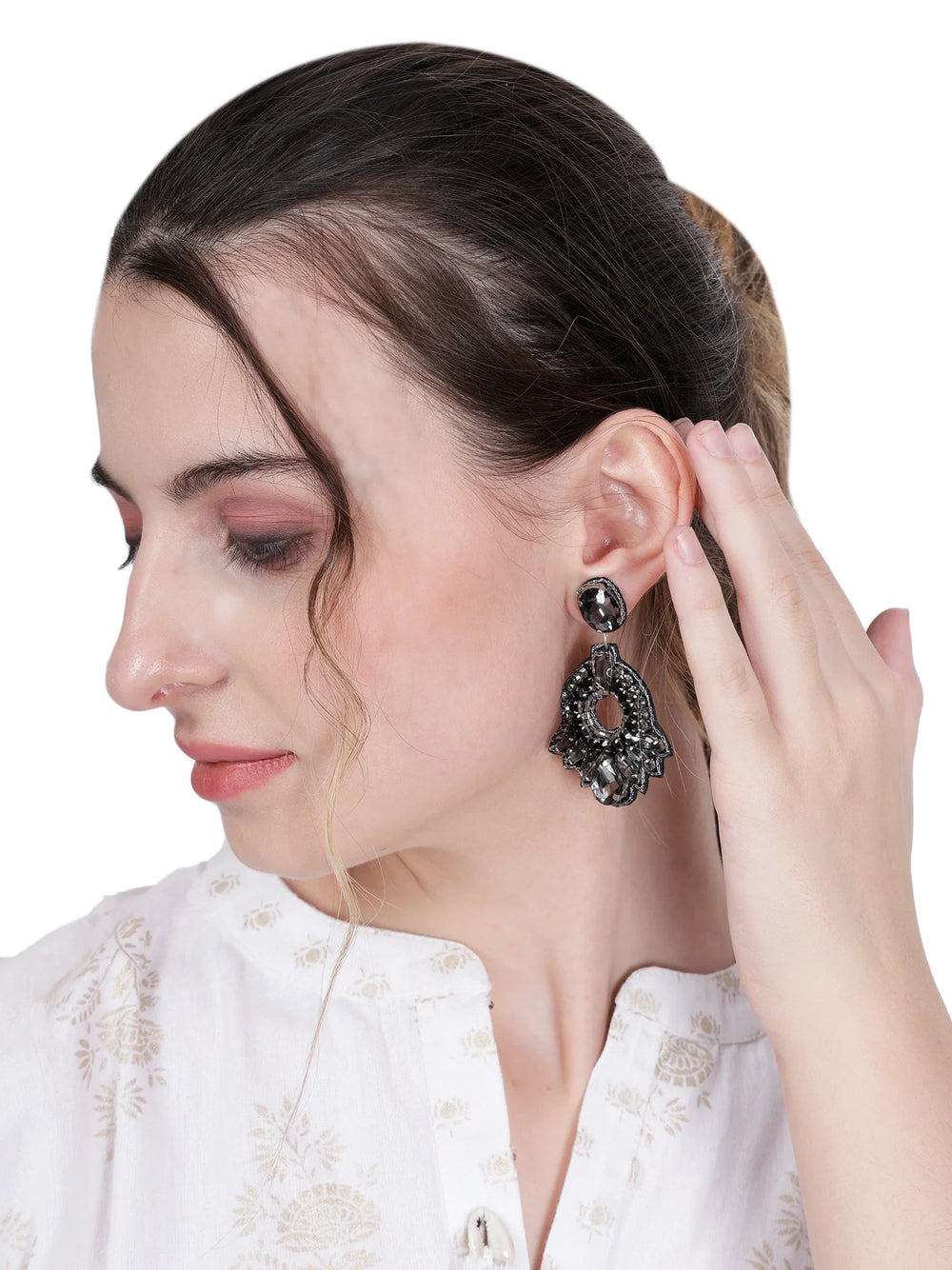 Black & Silver Crystals Midnight Bling Earrings – Elegant Sparkling Design with Stunning Contrast for a Glamorous Touch to Any Outfit - EarthBased 