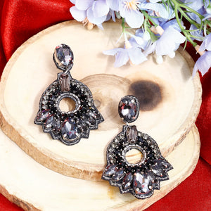 Black & Silver Crystals Midnight Bling Earrings – Elegant Sparkling Design with Stunning Contrast for a Glamorous Touch to Any Outfit - EarthBased 