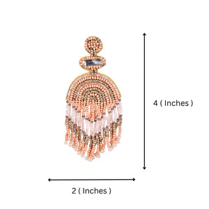 Boho Chic Beaded Dangle Earrings - Peach and Gold Statement Jewellery - EarthBased 