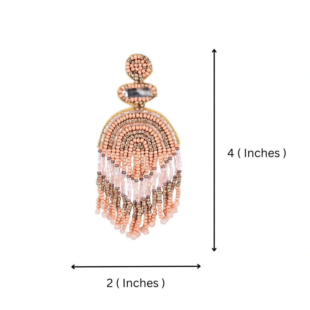 Boho Chic Beaded Dangle Earrings - Peach and Gold Statement Jewellery - EarthBased 