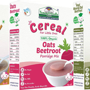 TummyFriendly Foods Certified Organic Stage2 Sprouted Porridge Mixes Combo Pack |Sprouted Ragi, Brown Rice, Oats, Dal & Vegetable | 200g Each, Cereal (600 g, Pack of 3) - EarthBased 