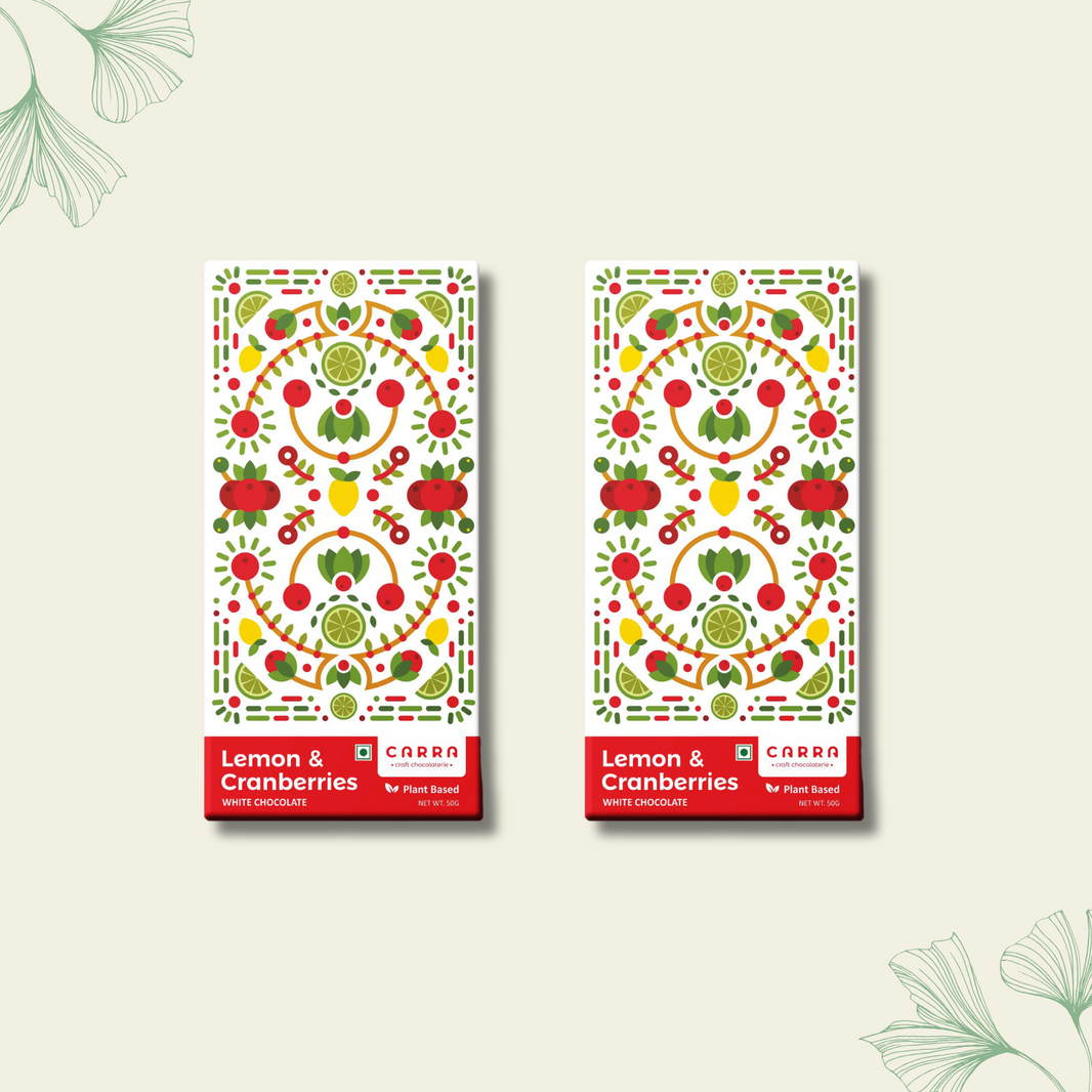 CARRA Lemon & Cranberries in Plant Based White Chocolate 50G - EarthBased 