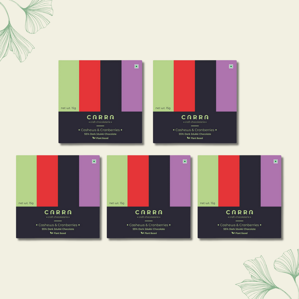 CARRA Cashews & Cranberries in 55% Dark Chocolate 15G - EarthBased 
