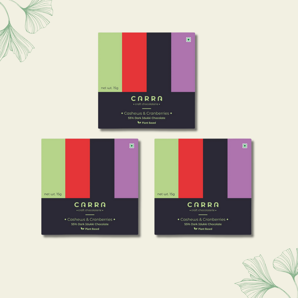 CARRA Cashews & Cranberries in 55% Dark Chocolate 15G - EarthBased 