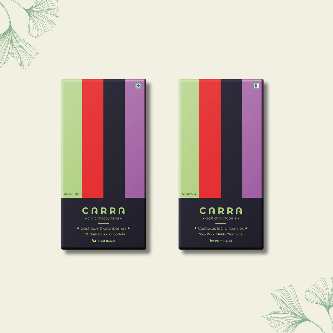 CARRA Cashews & Cranberries in 55% Dark Chocolate 50G - EarthBased 