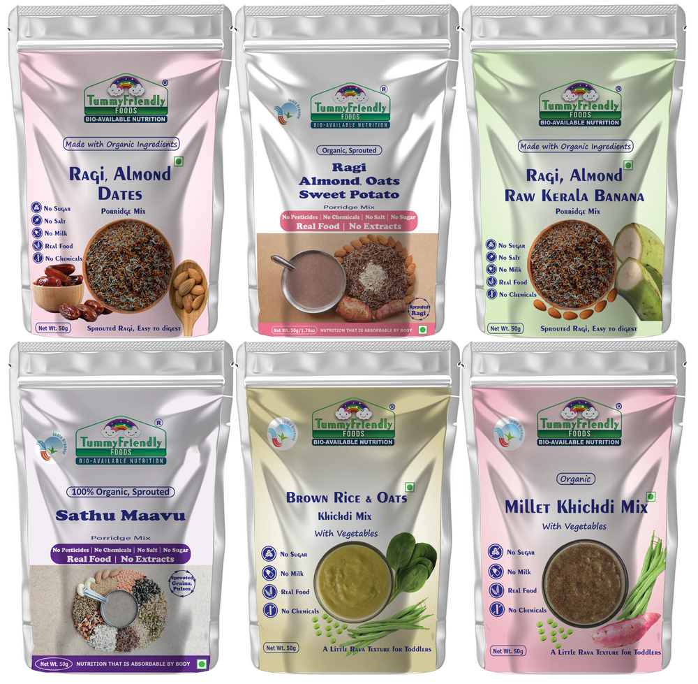 TummyFriendly Foods Certified Organic Baby Food For Toddlers, 1 Year plus. 6 Packs, 50g Each Cereal (300 g, Pack of 6) - EarthBased 