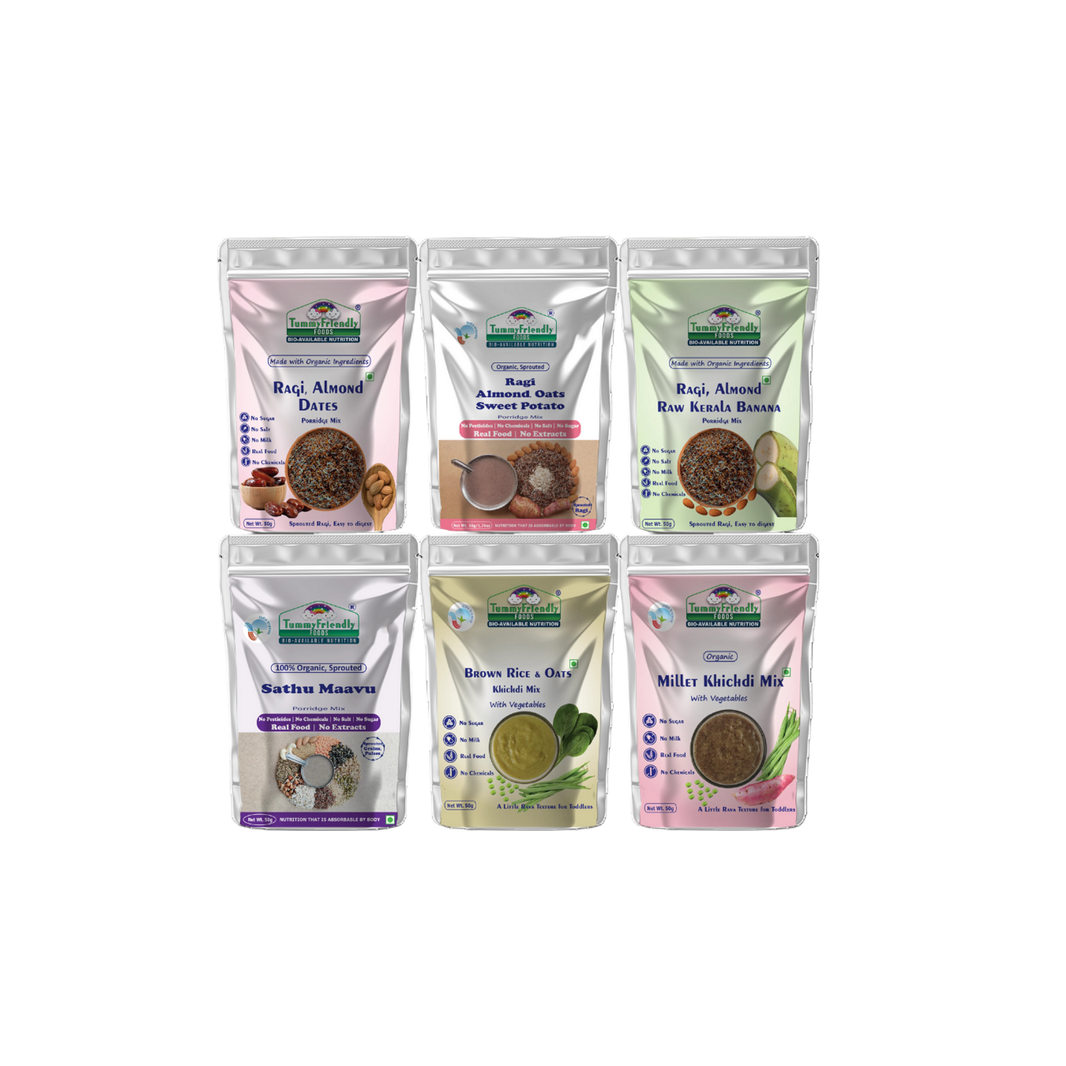 TummyFriendly Foods Certified Organic Baby Food For Toddlers, 1 Year plus. 6 Packs, 50g Each Cereal (300 g, Pack of 6) - EarthBased 