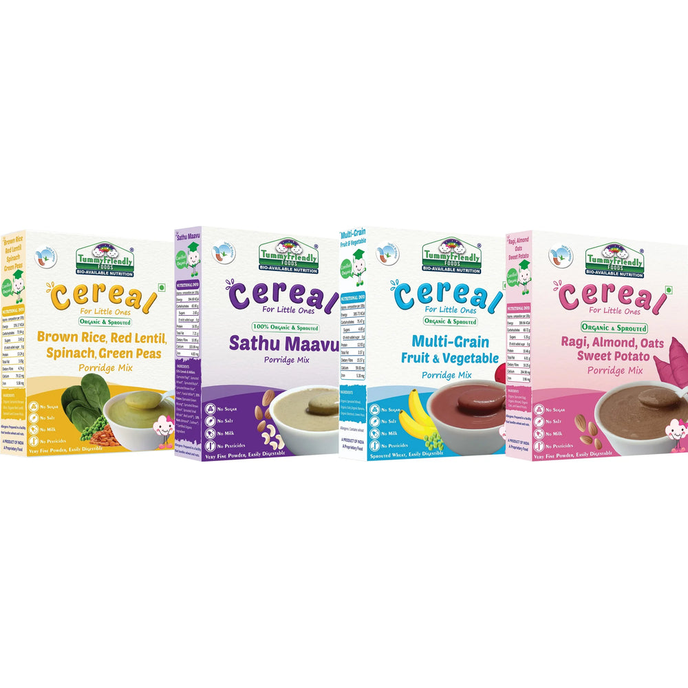 TummyFriendly Foods Organic Certified Stage3 Sprouted Porridge Mixes Combo - 4 Packs With Brown Rice | Organic Baby Food for 8 Months Old Baby |4 Packs, 200g Each - EarthBased 