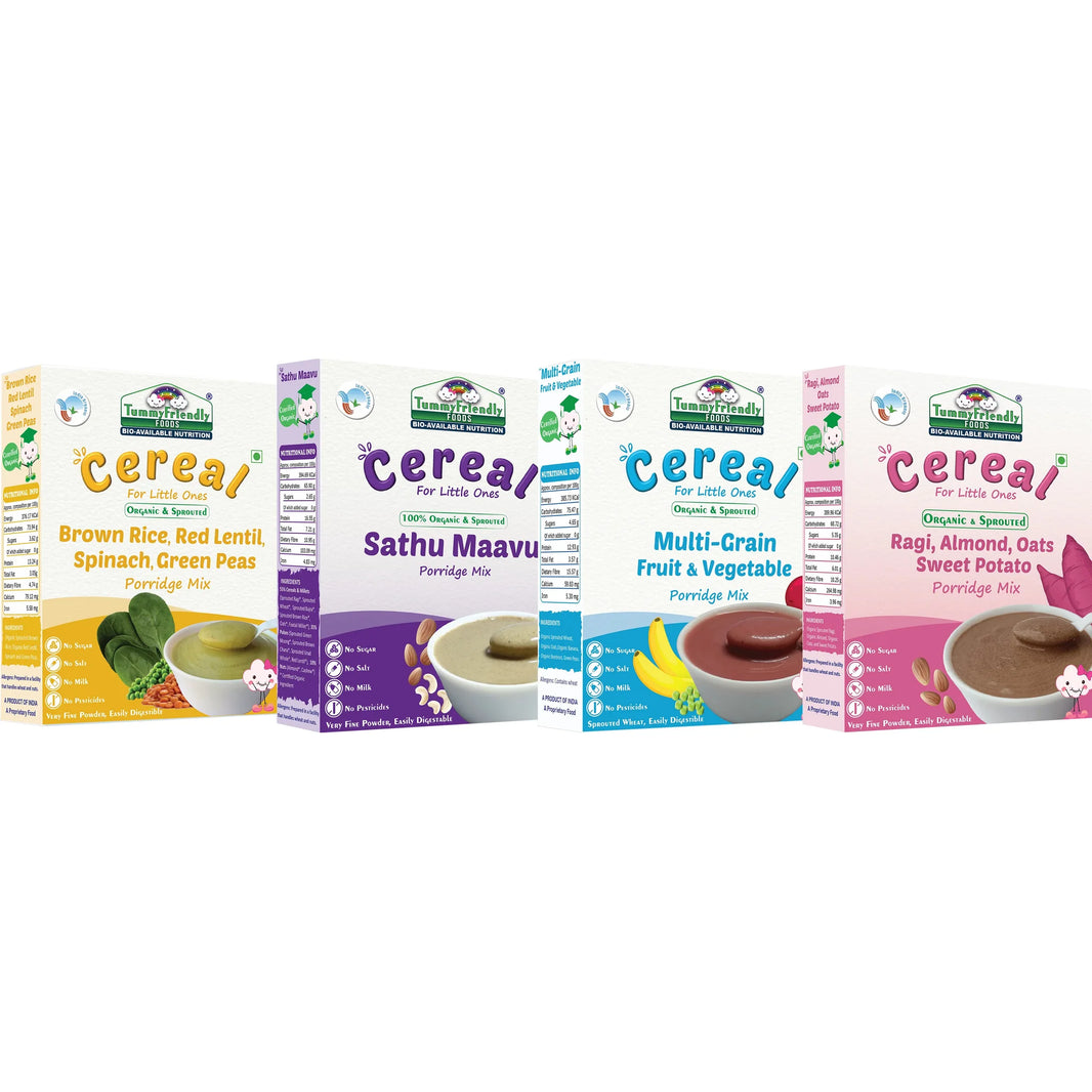 TummyFriendly Foods Organic Certified Stage3 Sprouted Porridge Mixes Combo - 4 Packs With Brown Rice | Organic Baby Food for 8 Months Old Baby |4 Packs, 200g Each - EarthBased 