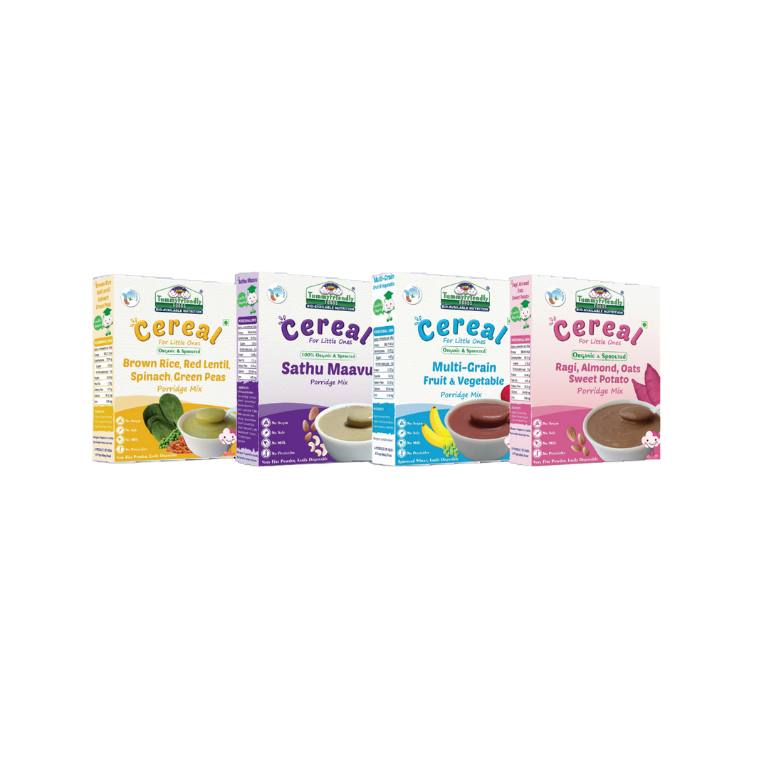 TummyFriendly Foods Organic Certified Stage3 Sprouted Porridge Mixes Combo - 4 Packs With Brown Rice | Organic Baby Food for 8 Months Old Baby |4 Packs, 200g Each - EarthBased 