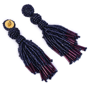 Chic Navy Blue Beaded Tassel Earrings - Sophisticated Statement jewellery - EarthBased 