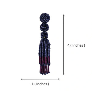 Chic Navy Blue Beaded Tassel Earrings - Sophisticated Statement jewellery - EarthBased 