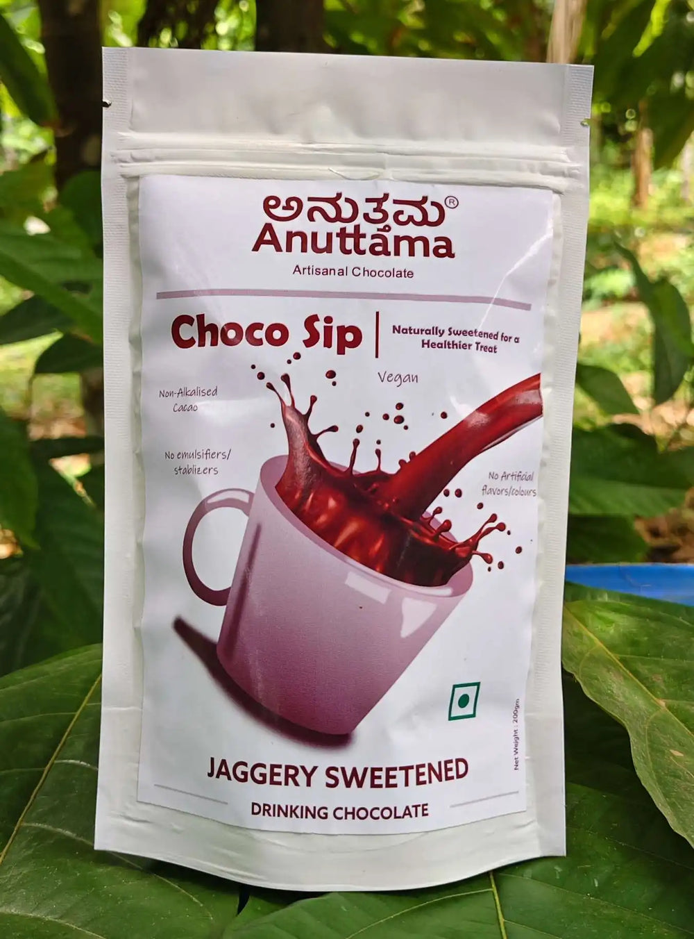 Choco Sip (Drinking chocolate powder) | Chocolate Drink | Non-Alkalized | Vegan & Gluten-Free | No Preservatives/Flavors/colors | Single Origin | Jaggery Sweetened by Anuttama - EarthBased 