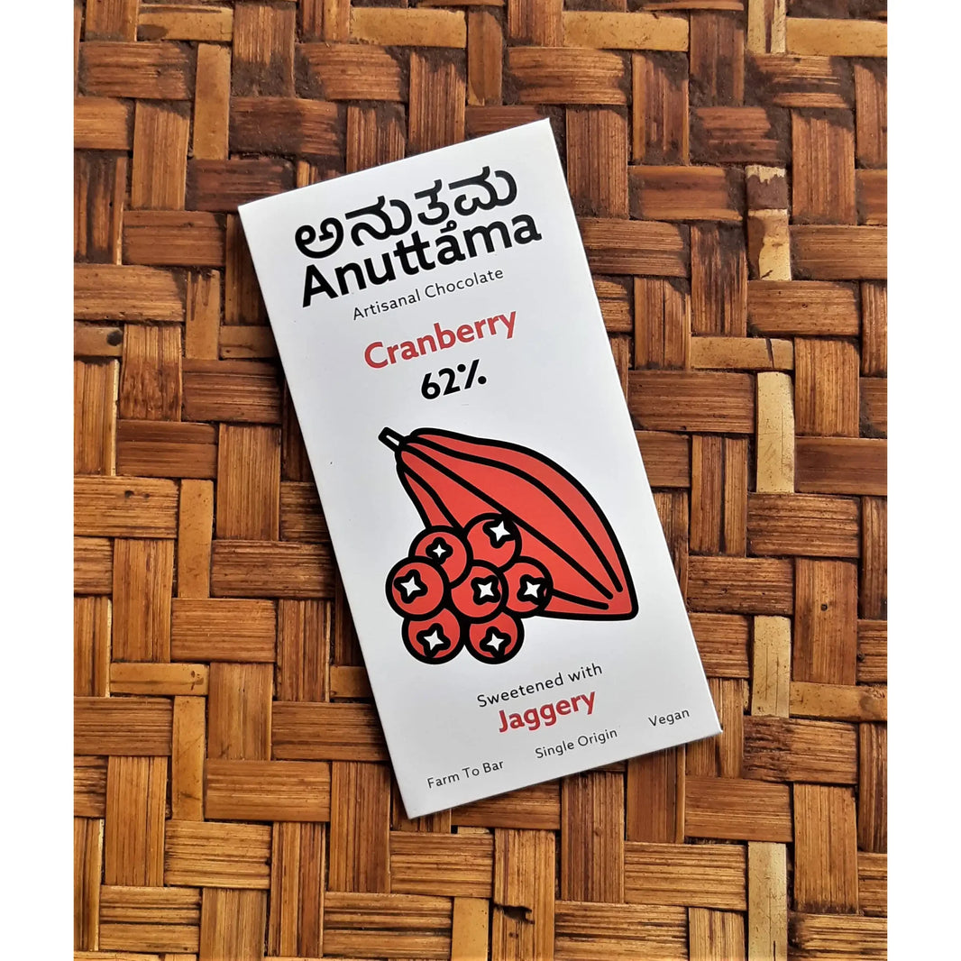 Cranberry Dark Chocolate | 62% Cocoa | Gift Pack Diwali Gift | Handmade Chocolate | Vegan Chocolate | Dark Chocolate Sugar Free | Lectin Free | Natural Chocolate Bar | by Anuttama - EarthBased 