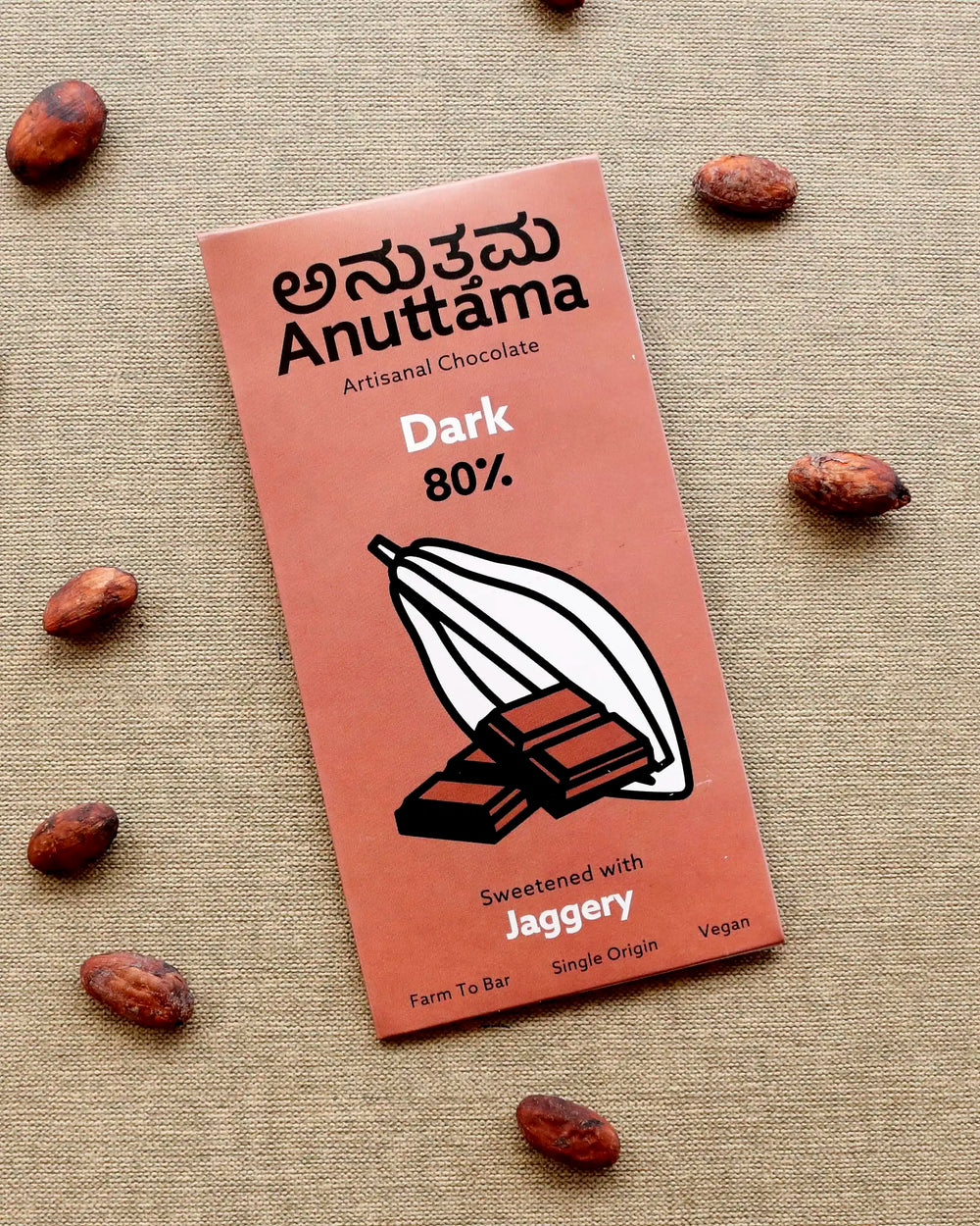 Dark Chocolate Bar | 80% Cocoa | Natural Jaggery Sweetened | Handmade Chocolate | Dark Chocolate Sugar Free | No Artificial Flavours and Colors | Natural Chocolate Bar | by Anuttama - EarthBased 