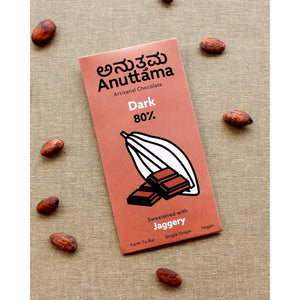 Dark Chocolate Bar | 80% Cocoa | Natural Jaggery Sweetened | Handmade Chocolate | Dark Chocolate Sugar Free | No Artificial Flavours and Colors | Natural Chocolate Bar | by Anuttama - EarthBased 