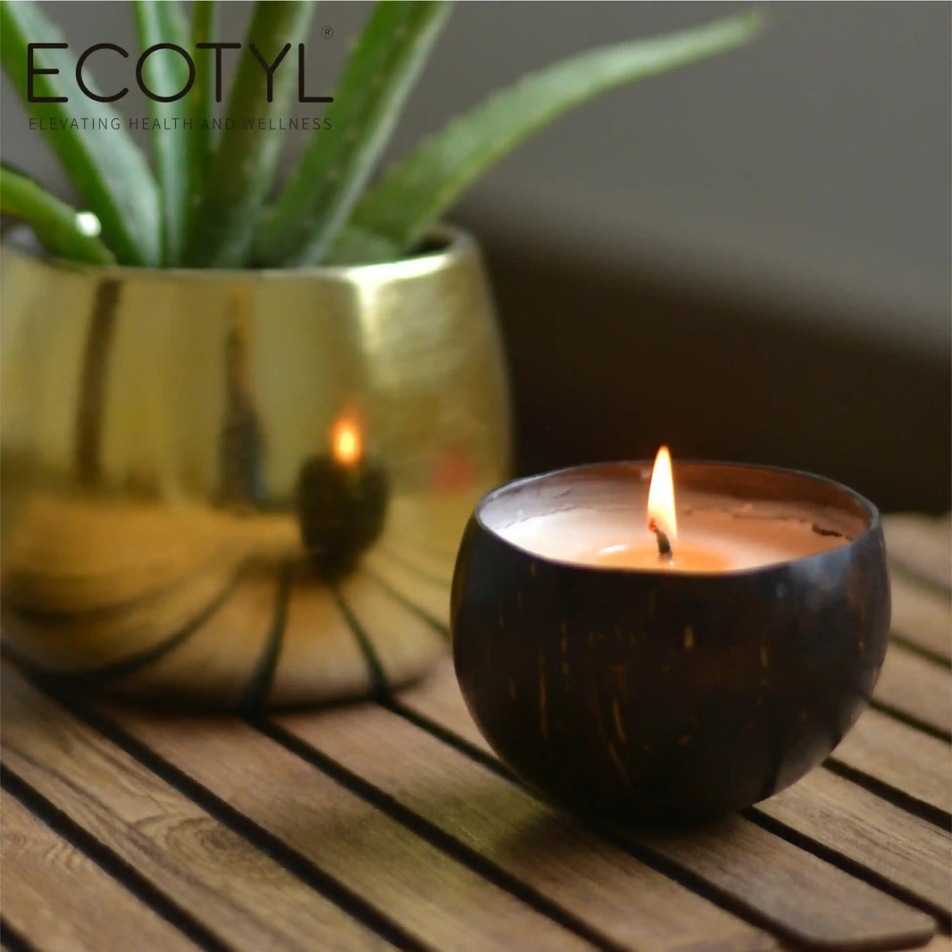 Coconut Shell Candle - Patchouli & Rosewood | Ecotyl - EarthBased 
