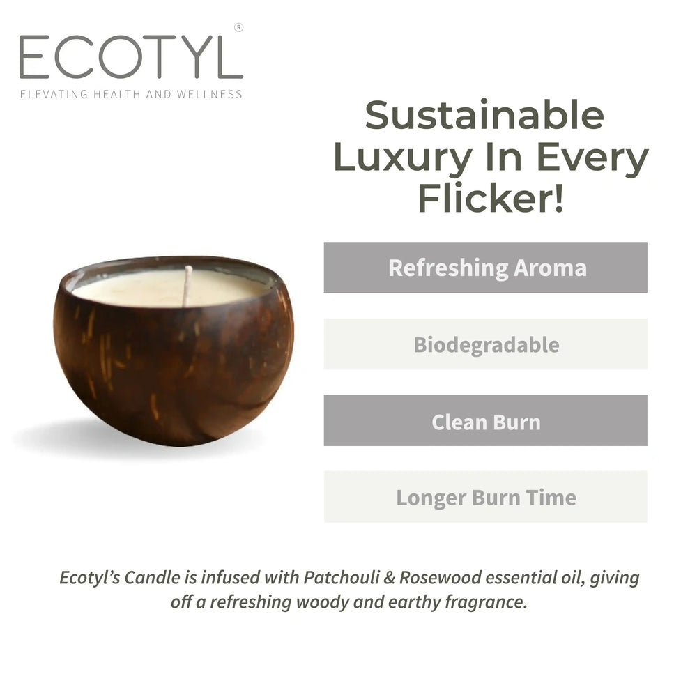 Coconut Shell Candle - Patchouli & Rosewood | Ecotyl - EarthBased 