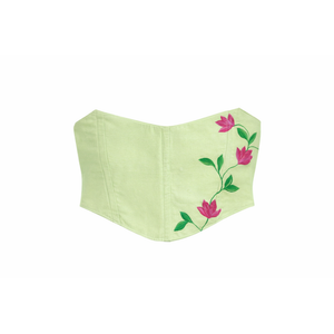 JOD Sage Corset, light green boned corset made from reclaimed textiles for summer wear