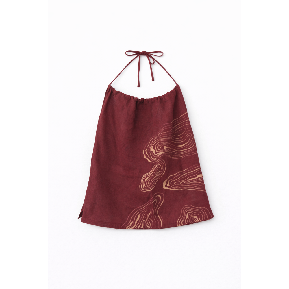 Cotton sleeveless top in maroon by JOD with hand-painted brushstroke design