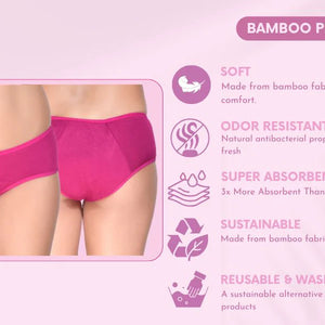 Bamboo Fabric Leak Proof Period Panty 3 Layers Not for heavy Flow | Black & Fuchsia | Pack of 2 - EarthBased 