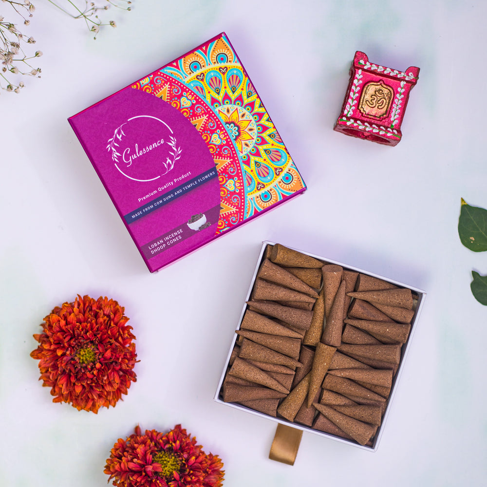 Gulessence Sandal, Rose, Loban &amp; Jasmine Dhoop Cones | Pack of 4 - EarthBased 