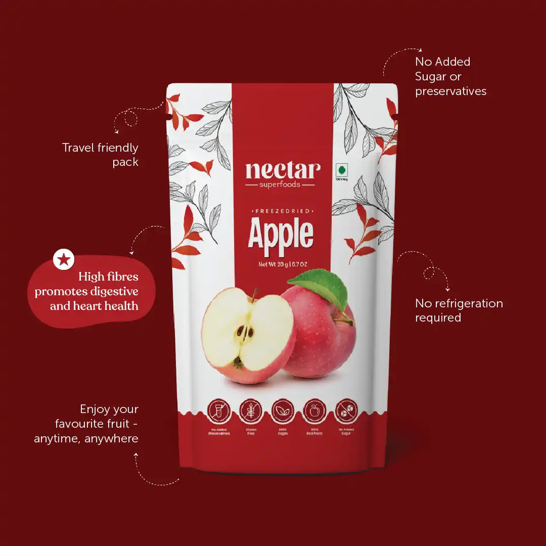 NECTAR SUPER FOODS- FREEZE DRIED APPLE CUBES- PACK OF 2 UNITS 20 GM EACH - EarthBased 