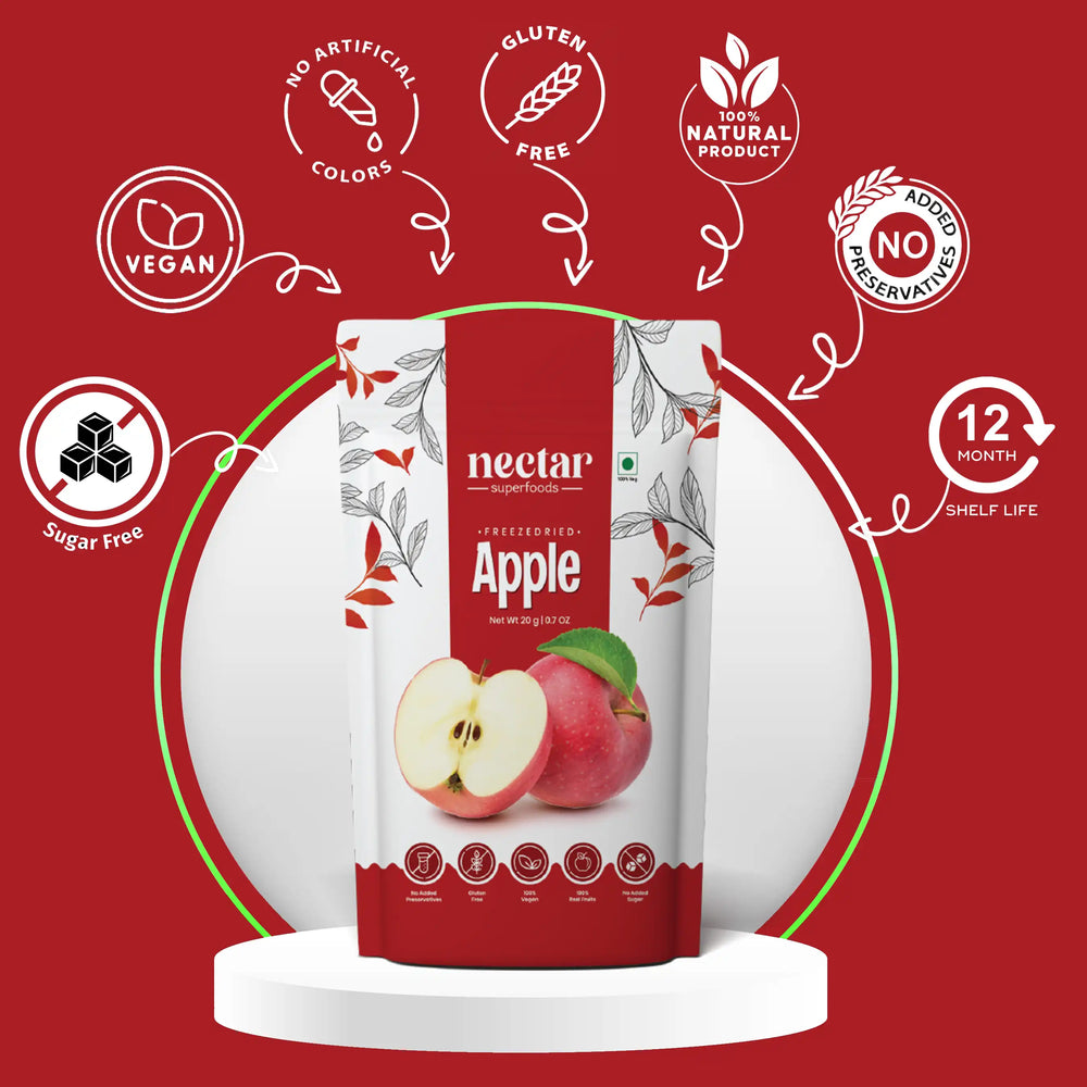 NECTAR SUPER FOODS- FREEZE DRIED APPLE CUBES- PACK OF 2 UNITS 20 GM EACH - EarthBased 
