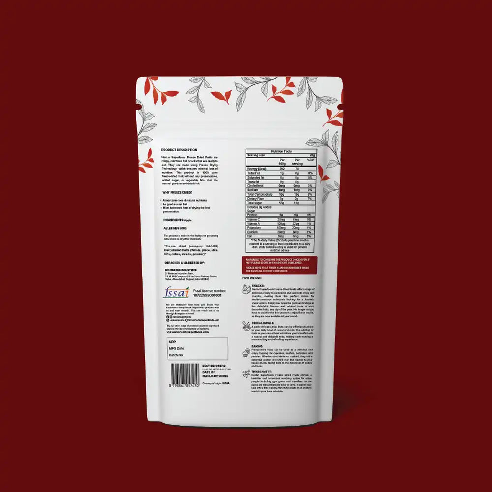 NECTAR SUPER FOODS- FREEZE DRIED APPLE CUBES- PACK OF 2 UNITS 20 GM EACH - EarthBased 