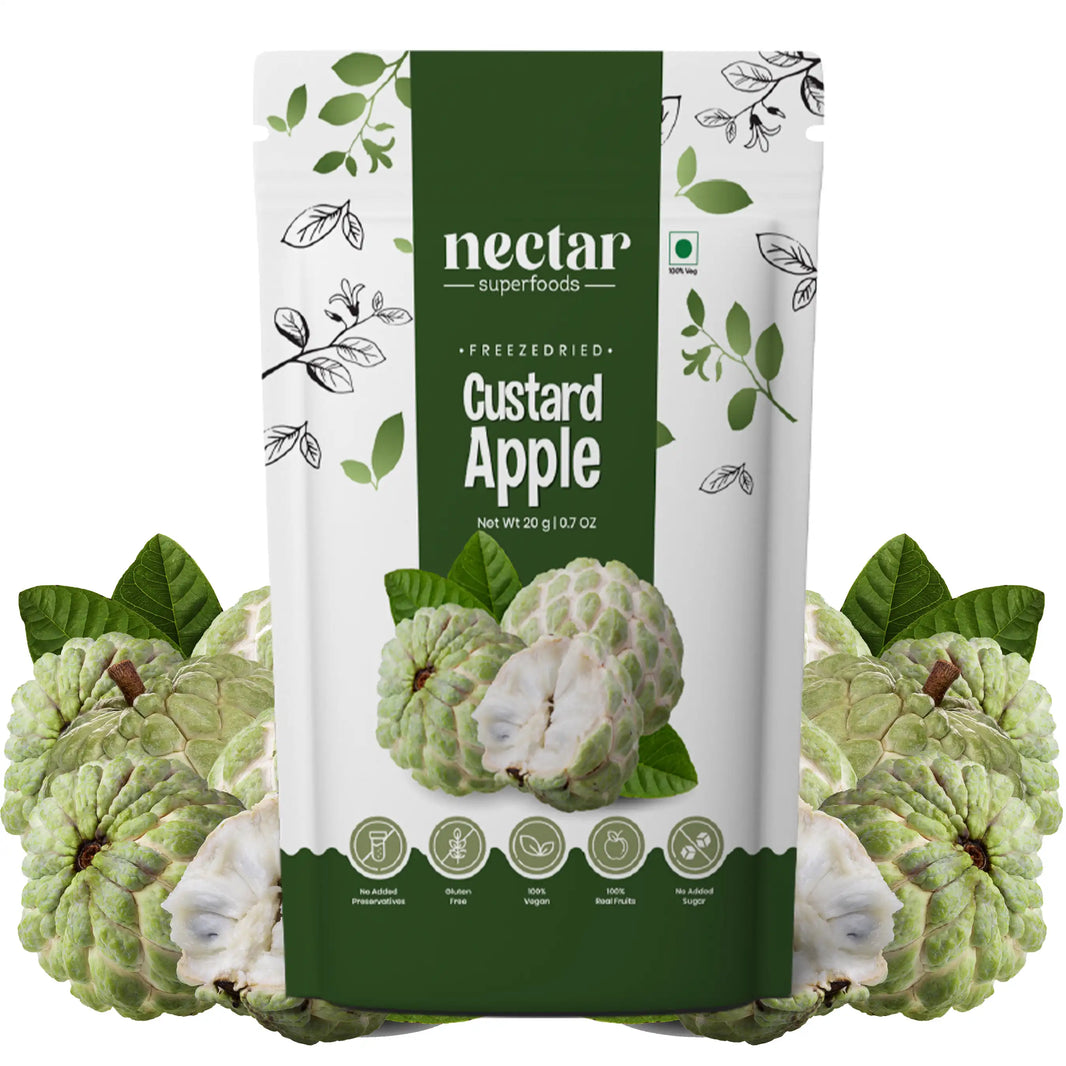 NECTAR SUPERFOODS- FREEZE DRIED CUSTARD APPLE CUBES- PACK OF 2 UNITS 20 GM EACH - EarthBased 