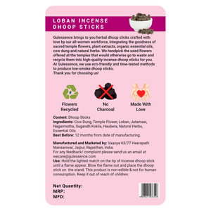 Loban Bamboo Less Dhoop Sticks |  Made from Cow dung & Temple Flower | Gulessence - EarthBased 