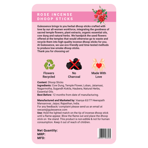 Rose Dhoop Sticks | Made from Cow dung & Temple Flower | Bamboo less Dhoop Sticks | Gulessence - EarthBased 