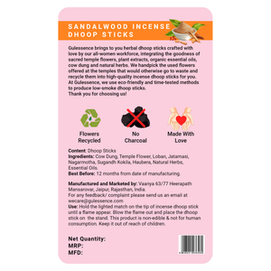 Sandalwood Dhoop Sticks | Bamboo less Dhoop Sticks | Gulessence - EarthBased 