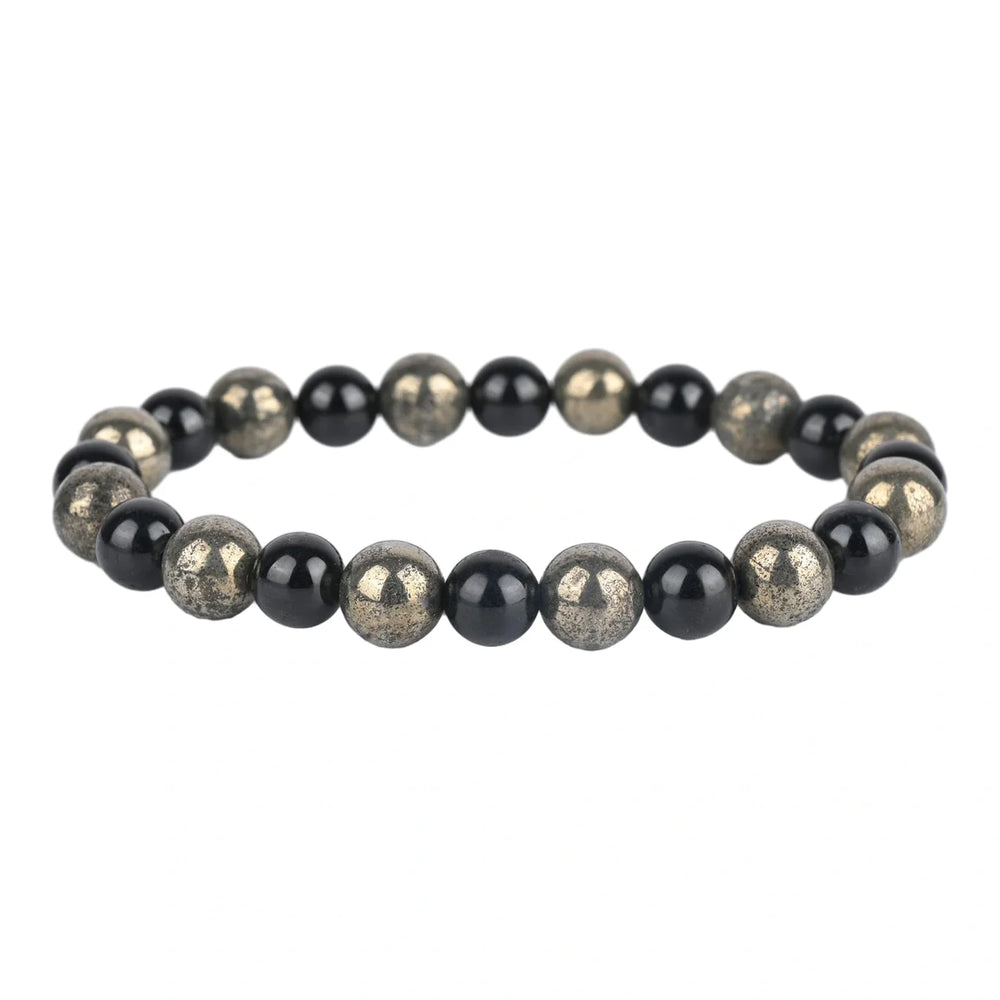 Natural Pyrite & Tourmaline Bracelet for Wealth, Power & Protection - EarthBased 