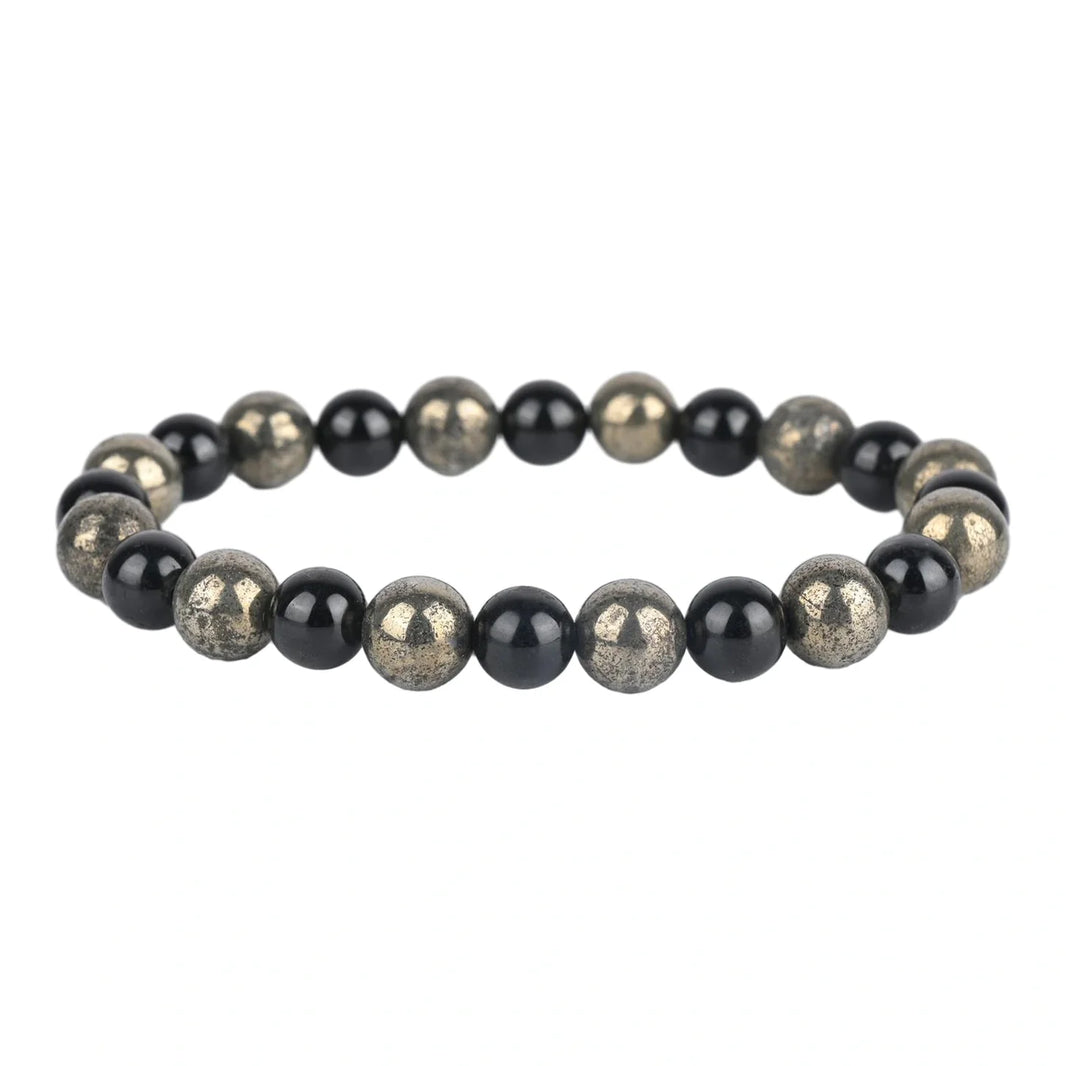 Natural Pyrite & Tourmaline Bracelet for Wealth, Power & Protection - EarthBased 