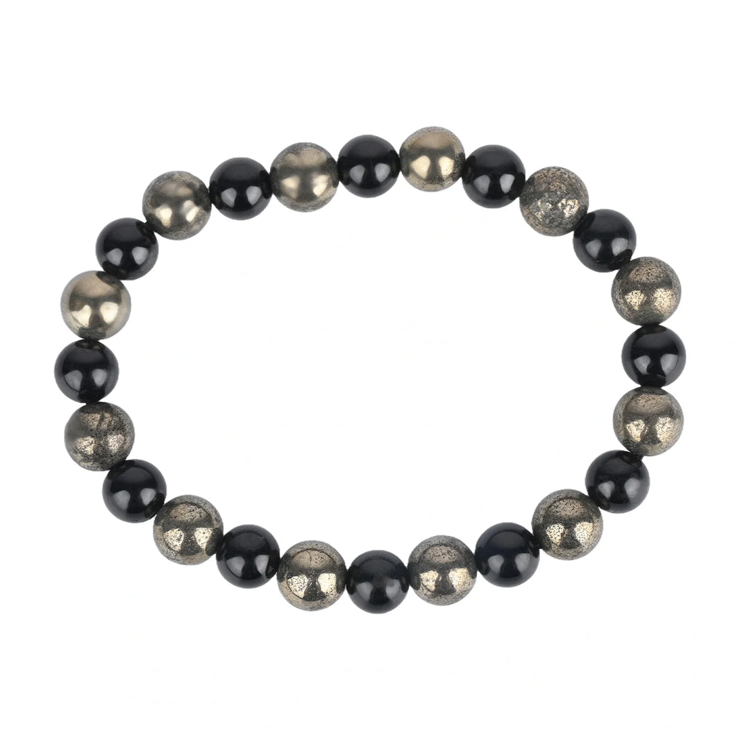 Natural Pyrite & Tourmaline Bracelet for Wealth, Power & Protection - EarthBased 