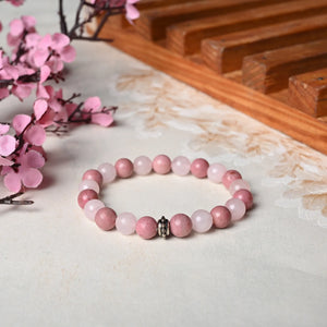 Healing gemstone bracelet Rose Quartz and Rhodonite - EarthBased 