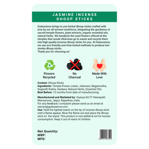 Jasmine Bamboo Less Dhoop Sticks | Made from Temple Flower | Gulessence - EarthBased 