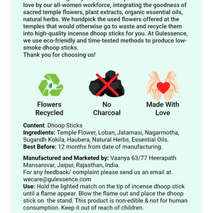 Nirvanasence  Bamboo less Dhoop Sticks | Made from Temple flowers | Gulessence - EarthBased 