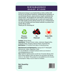 Nirvanasence  Bamboo less Dhoop Sticks | Made from Temple flowers | Gulessence - EarthBased 
