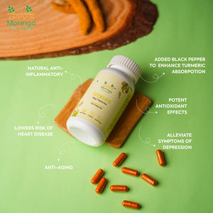 Daivik Moringa Turmeric Veg Capsules | 100% Natural | Immunity Booster, AntiInflammatory, Antioxidant | 100 Caps Each - EarthBased 