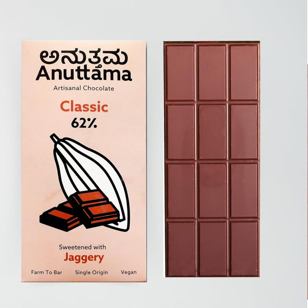 Dark Chocolate | 62% Cocoa | Sweetened with Jaggery | Handmade Chocolate | Dark Chocolate Bar | No Artificial Flavours and Colors | Vegan | Natural Chocolate Bar - EarthBased 