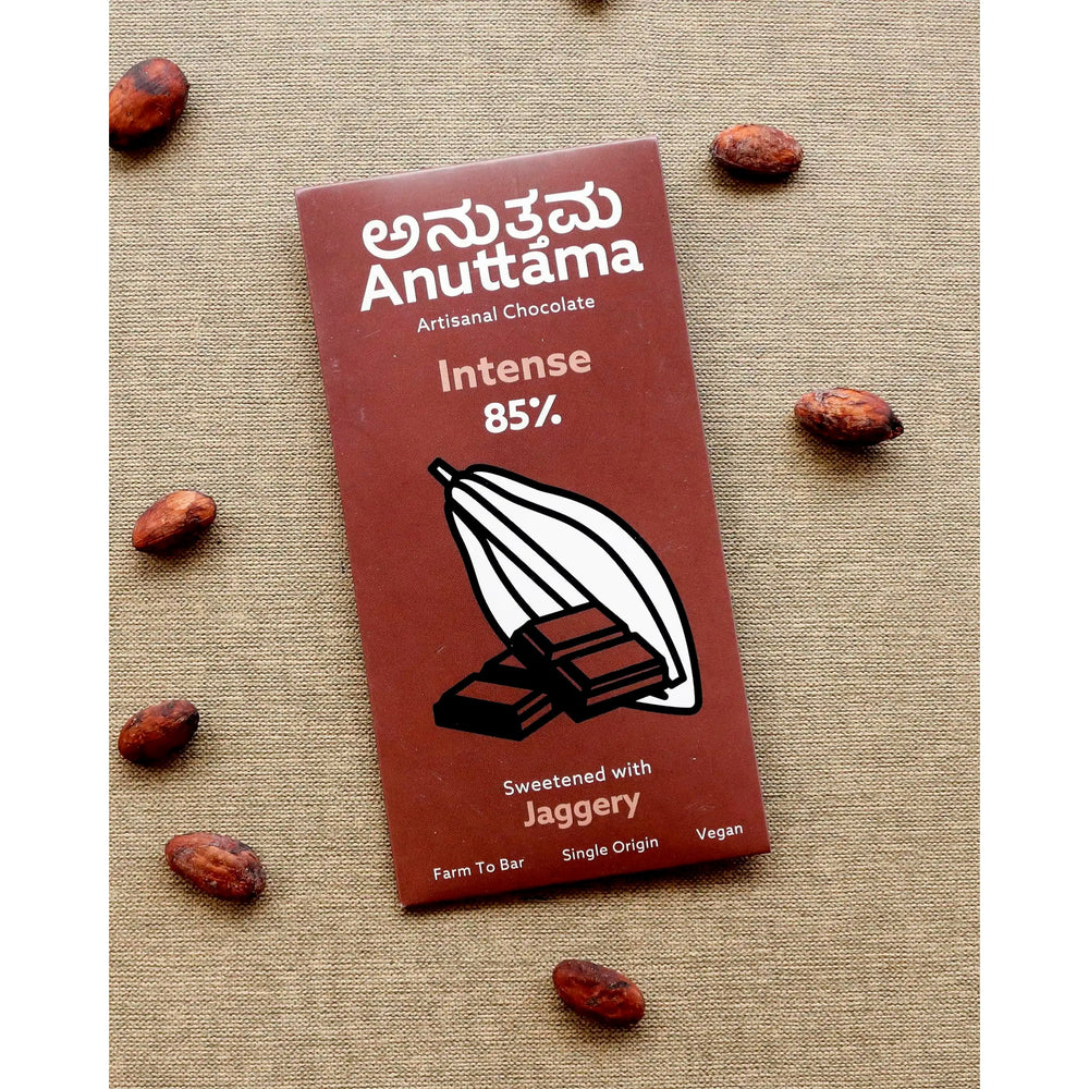 Anuttama 85% dark chocolate – ultimate bitter, jaggery sweetened, vegan handmade chocolate bar