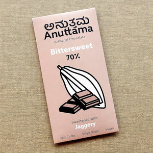 Dark Chocolate Bar | 70% Cocoa | Natural Jaggery Sweetened | Handmade Chocolate | Dark Chocolate Sugar Free | Vegan Chocolate | Natural Chocolate Bar | by Anuttama - EarthBased 