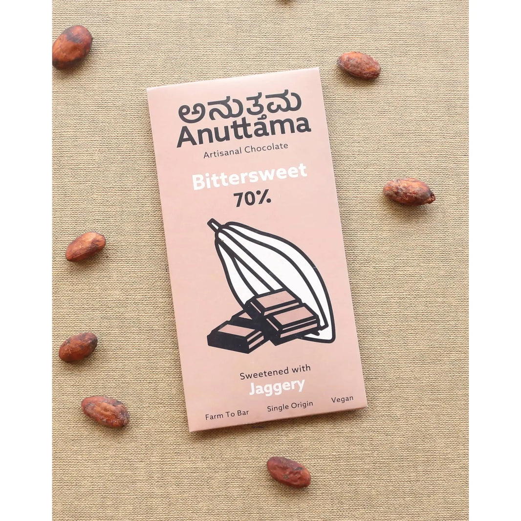 Dark Chocolate Bar | 70% Cocoa | Natural Jaggery Sweetened | Handmade Chocolate | Dark Chocolate Sugar Free | Vegan Chocolate | Natural Chocolate Bar | by Anuttama - EarthBased 