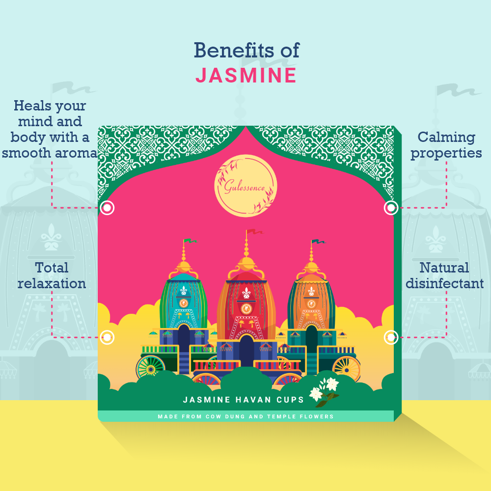 Jasmine Havan Cups & Brass Dhooni | Made from Cow dung & Temple Flower   |Gulessence - EarthBased 