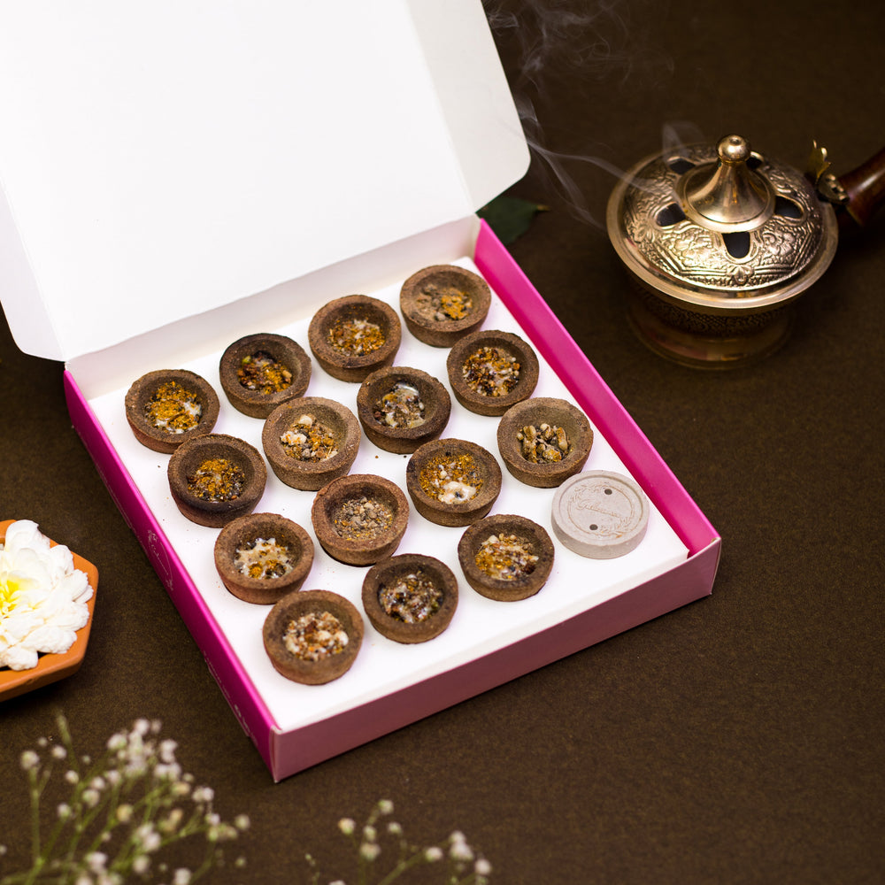 Rose Havan cup & Jasmine Dhoop Sticks - Made from Cowdung & Temple Flowers | Combo Boxes | Gulessence | Pack of 2 - EarthBased 