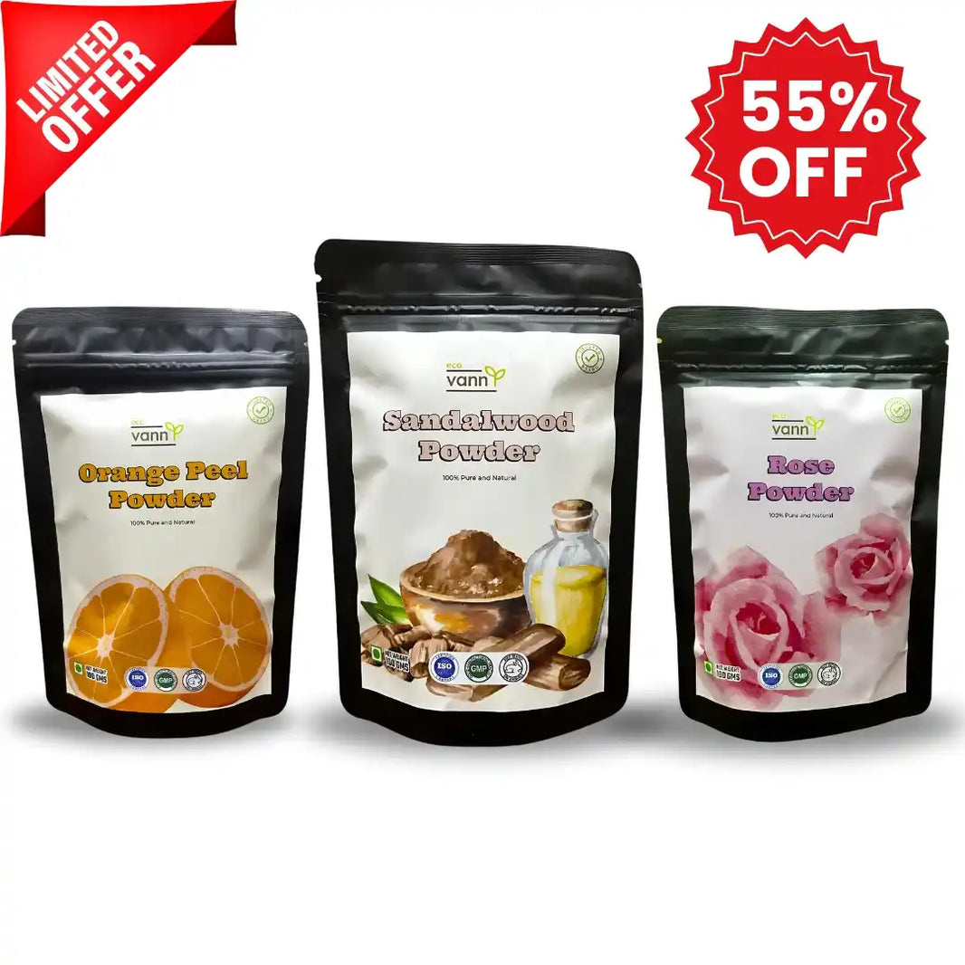 Eco vann Radiant Beauty Combo: Sandalwood, Orange Peel, and Rose Powder - EarthBased 