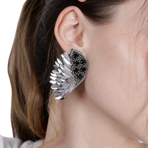 Elegant Angel Wing Earrings – Sterling Silver with Cluster Earrings/Hand Beaded - EarthBased 